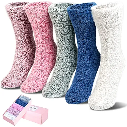 Fuzzy Socks Women, ICEIVY Soft Knit Wool Winter Thick Warm Cabin Fuzzy Crew Women Socks 5 Pack (Multicolor-A)