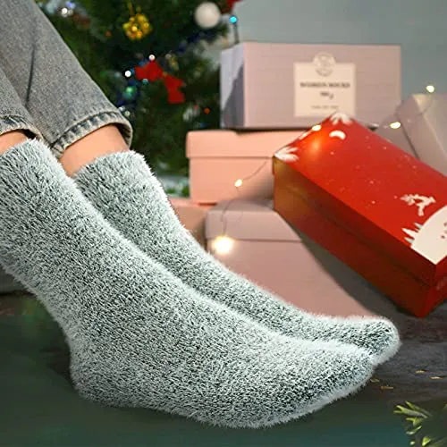 Fuzzy Socks Women, ICEIVY Soft Knit Wool Winter Thick Warm Cabin Fuzzy Crew Women Socks 5 Pack (Multicolor-A)