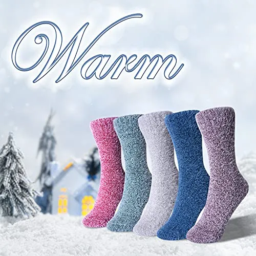 Fuzzy Socks Women, ICEIVY Soft Knit Wool Winter Thick Warm Cabin Fuzzy Crew Women Socks 5 Pack (Multicolor-A)