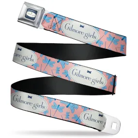 GILMORE GIRLS Title Logo Full Color Blue/White Seatbelt Belt - GILMORE GIRLS Title Logo and Dragon Flies Scattered Pink/White/Blues Webbing