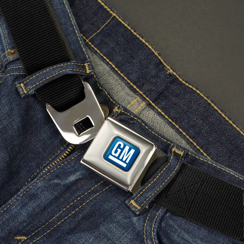 GM Logo Blue & White Seatbelt Belt - Black Webbing