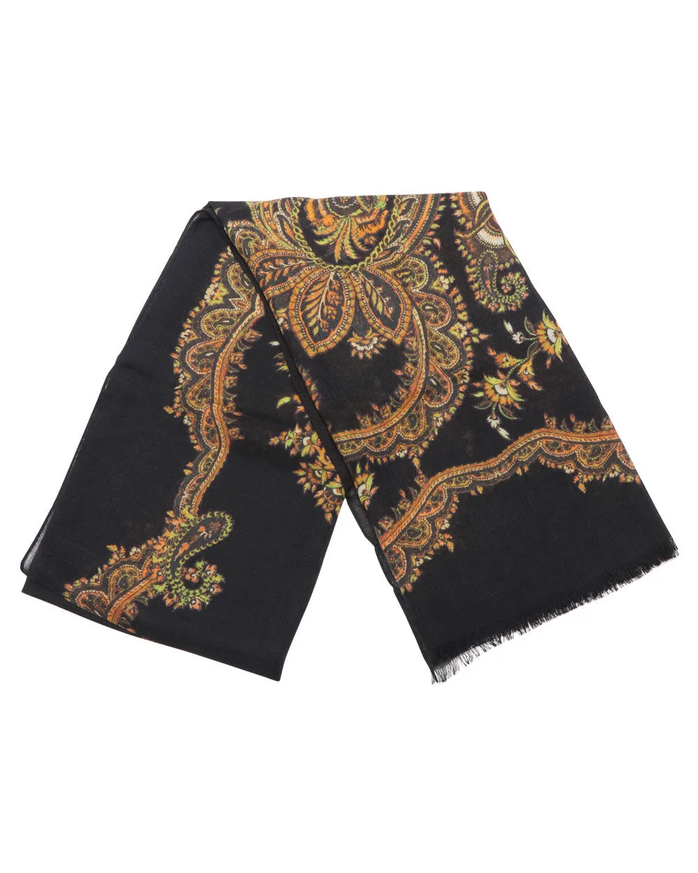 Graphic Print Cashmere Scarf in Black