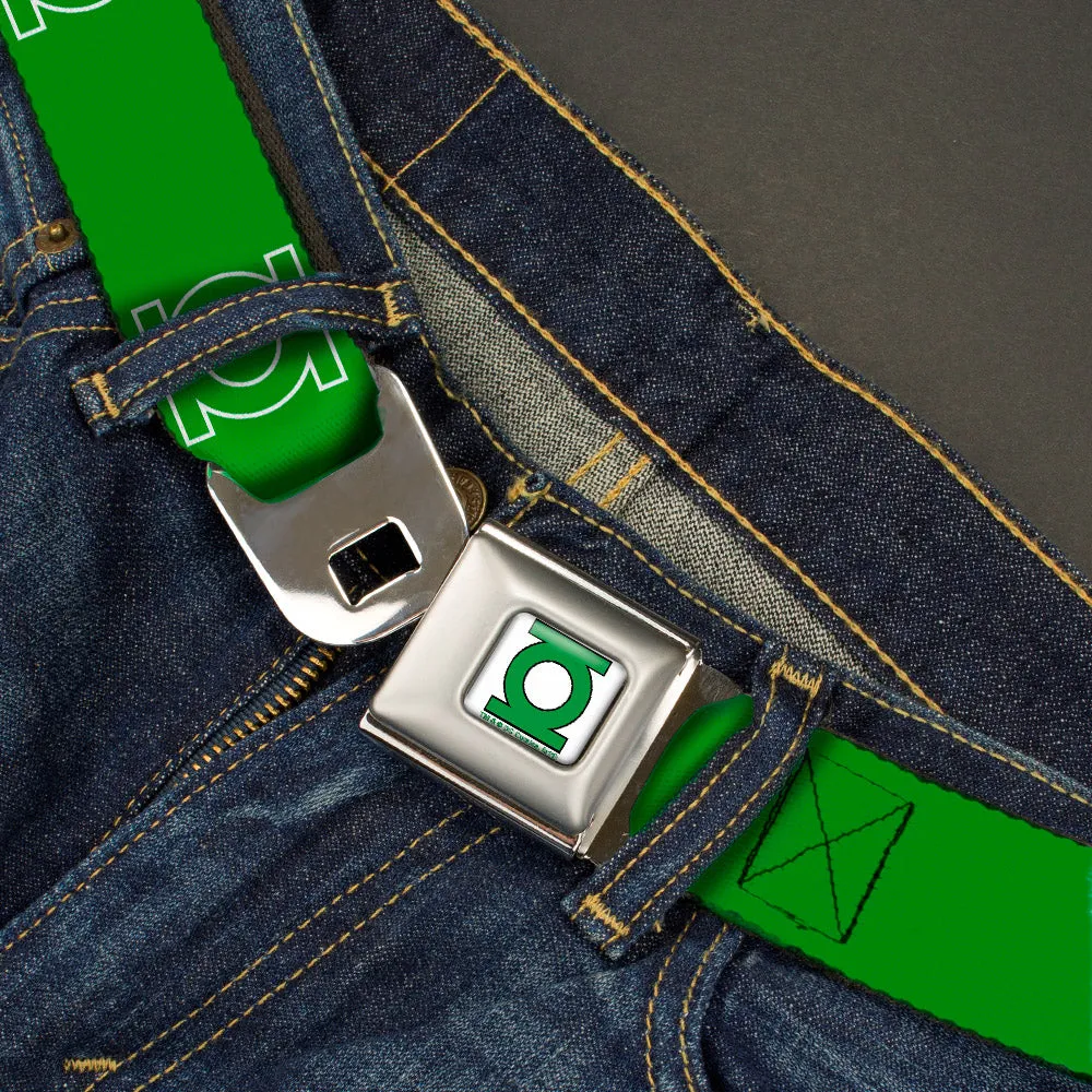 Green Lantern Logo CLOSE-UP White Green Seatbelt Belt - Green Lantern Logo Green/White Webbing