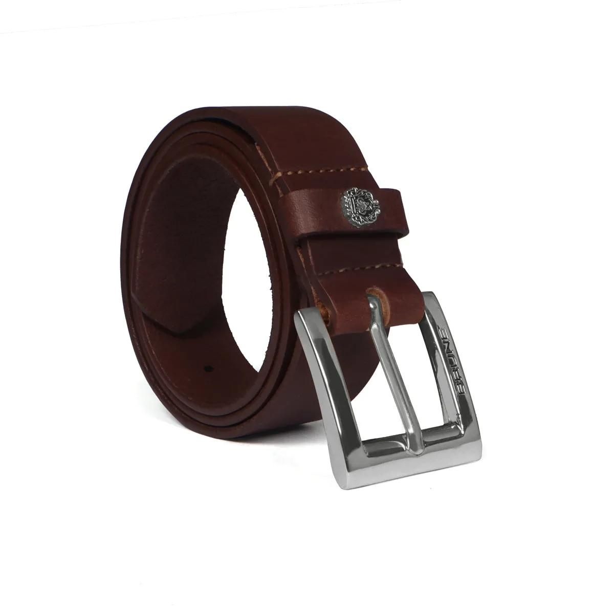 Heavy Duty Thick Belt Dark Brown Leather Silver Square Buckle by Brune & Bareskin