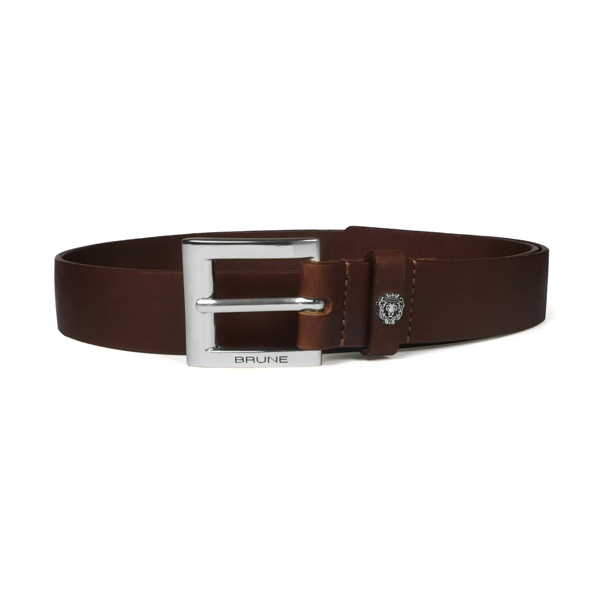 Heavy Duty Thick Belt Dark Brown Leather Silver Square Buckle by Brune & Bareskin