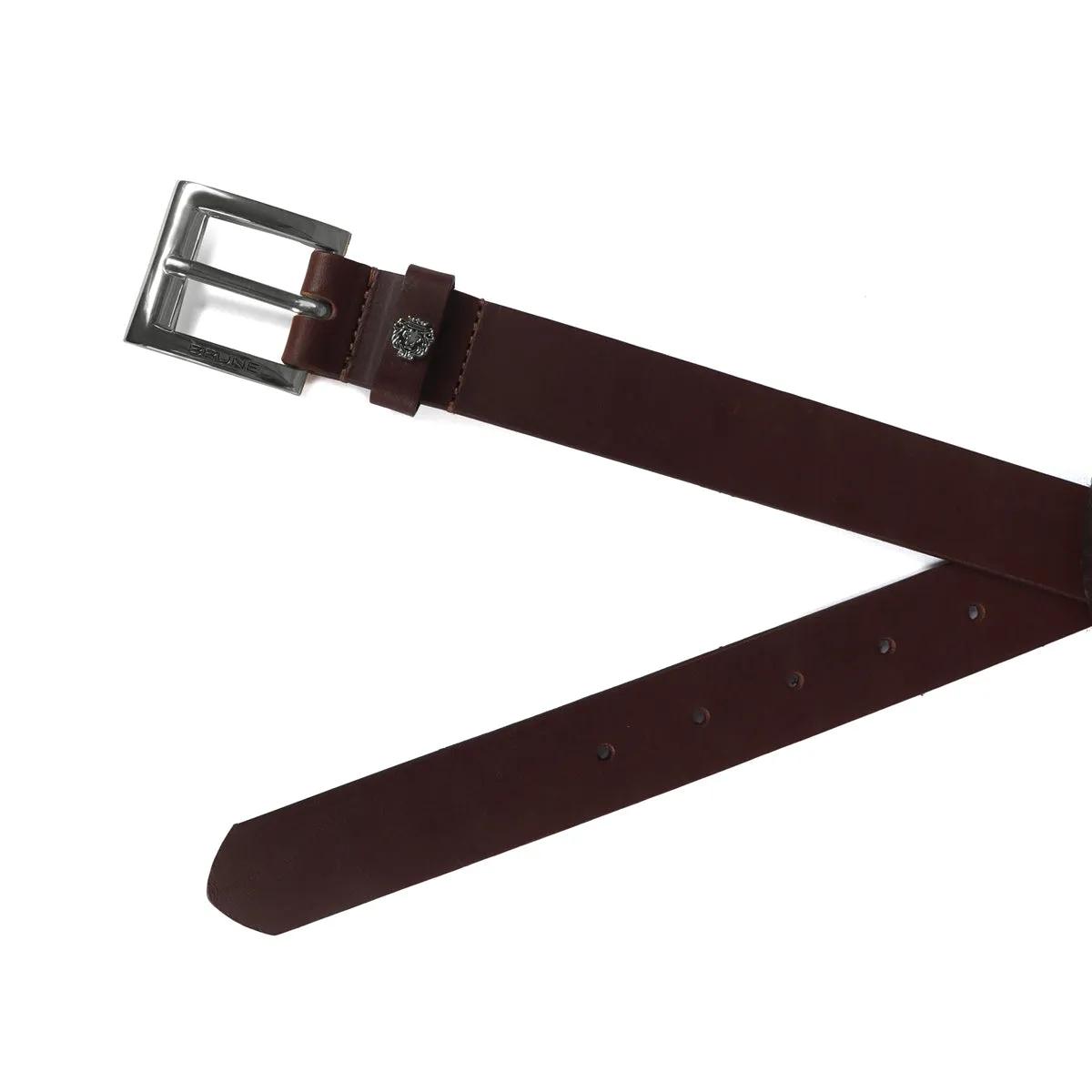 Heavy Duty Thick Belt Dark Brown Leather Silver Square Buckle by Brune & Bareskin