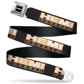 HEMI POWERED Logo Full Color Black Orange White Gray Seatbelt Belt - HEMI POWERED Logo Repeat Black/Orange/White/Gray Webbing