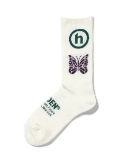 Hidden x Needles Jacquard White Green Purple Socks