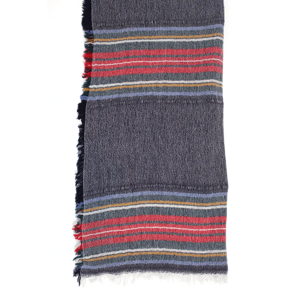 Italian Stripe Scarf with Fringe - Navy