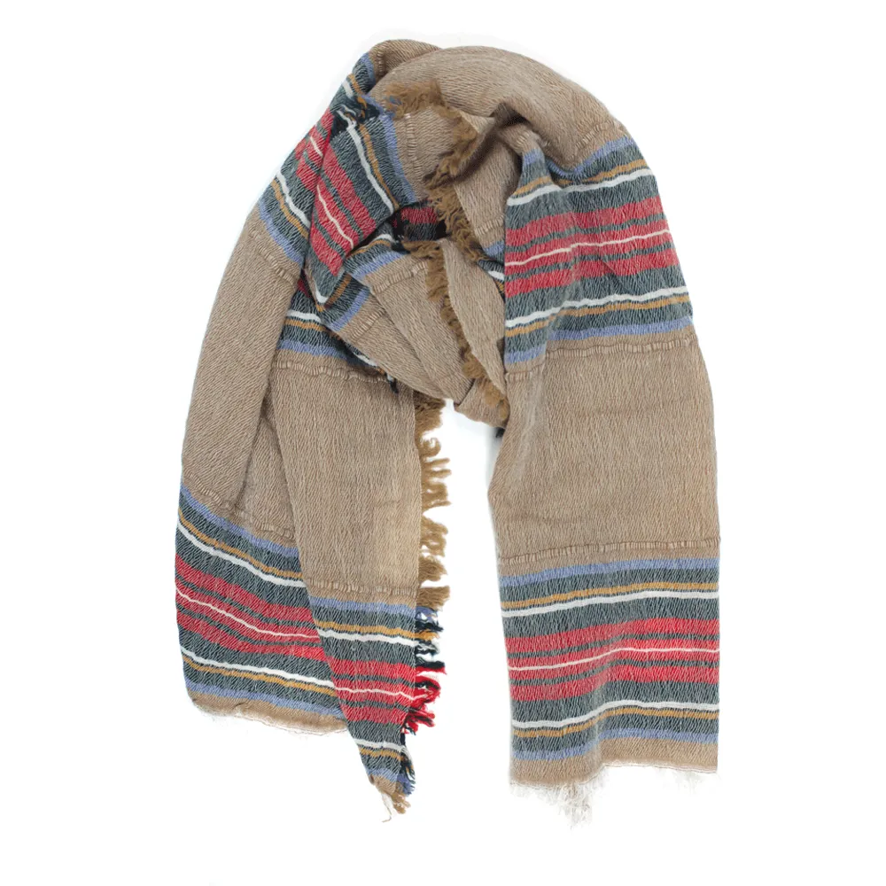 Italian Stripe Scarf with Fringe - Oatmeal