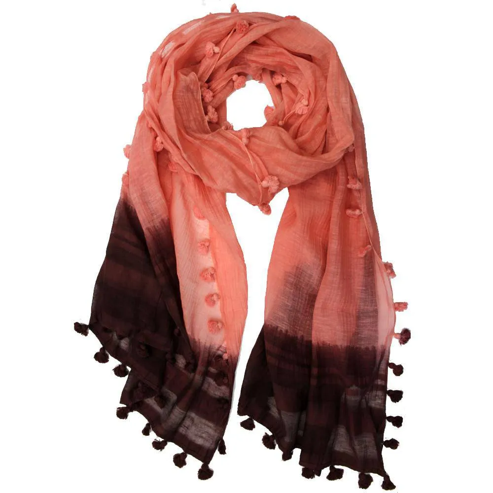 La Fiorentina Solid Silk/Cotton Blend Scarf with Fringes - Cantaloupe