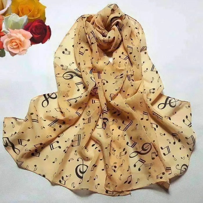 Lady Musical Note Chiffon Neck Scarf Shawl Muffler Scarves Black, White, Latte or Pink