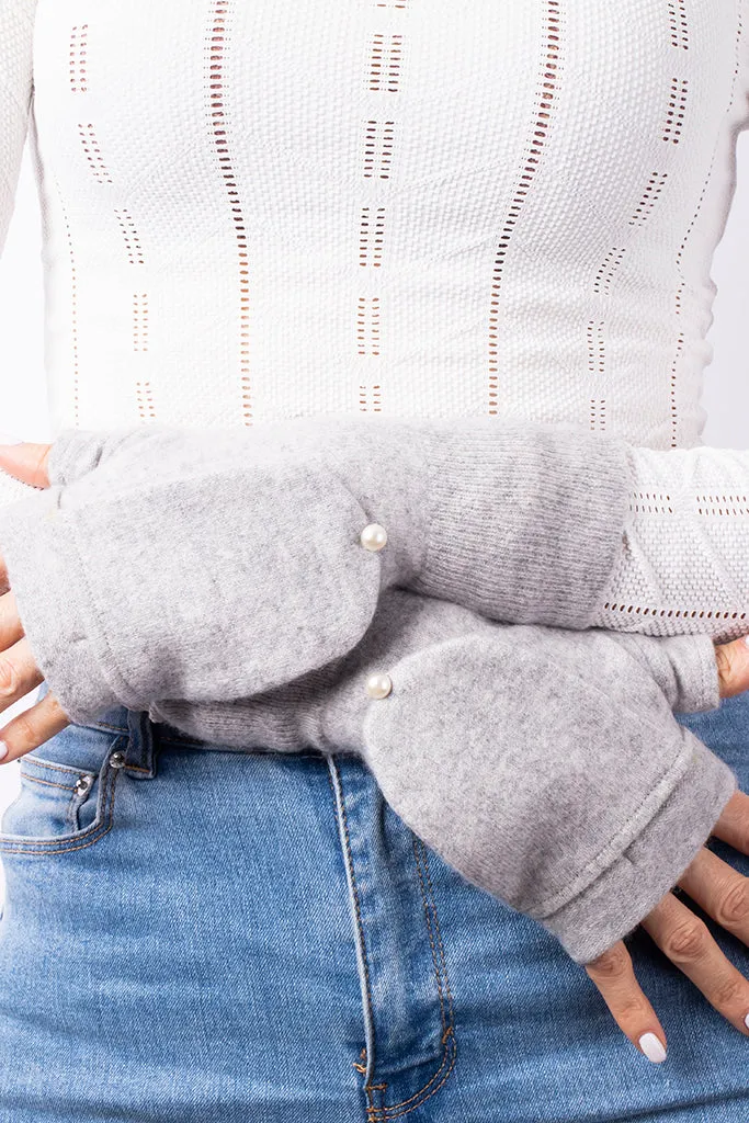 Light Gray- Cashmere Fingerless Flap Gloves