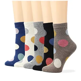 LIVEBEAR Multi-Pack Womens Cute Prints Patterns, Novelty, Casual Cotton Crew Socks Made In Korea (Macaron Dot)