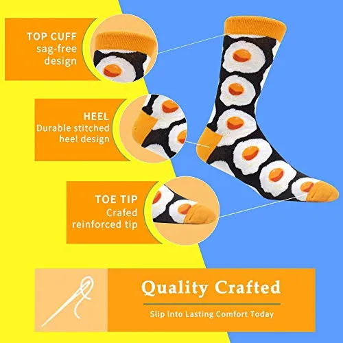 MAKABO Women's Combed Cotton Colorful Socks Fun Taco Pizza Donuts Pattern Novelty Casual Crew Socks Gift 6 Pack