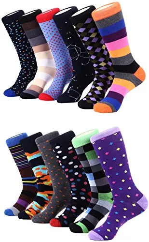 Marino Men's Dress Socks - Colorful Funky Socks for Men - Cotton Fashion Patterned Socks - 12 Pack - Fun Collection - 10-13