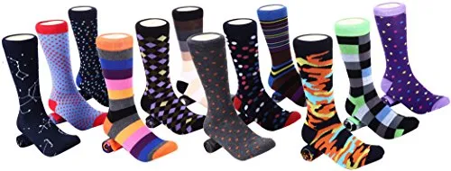 Marino Men's Dress Socks - Colorful Funky Socks for Men - Cotton Fashion Patterned Socks - 12 Pack - Fun Collection - 10-13