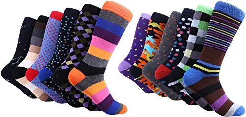 Marino Men's Dress Socks - Colorful Funky Socks for Men - Cotton Fashion Patterned Socks - 12 Pack - Fun Collection - 10-13