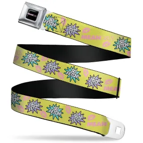 MEAN GIRLS Title Logo Full Color Black/White Seatbelt Belt - MEAN GIRLS Title Logo SO FETCH! Quote Collage Yellow/Pink/Blue Webbing