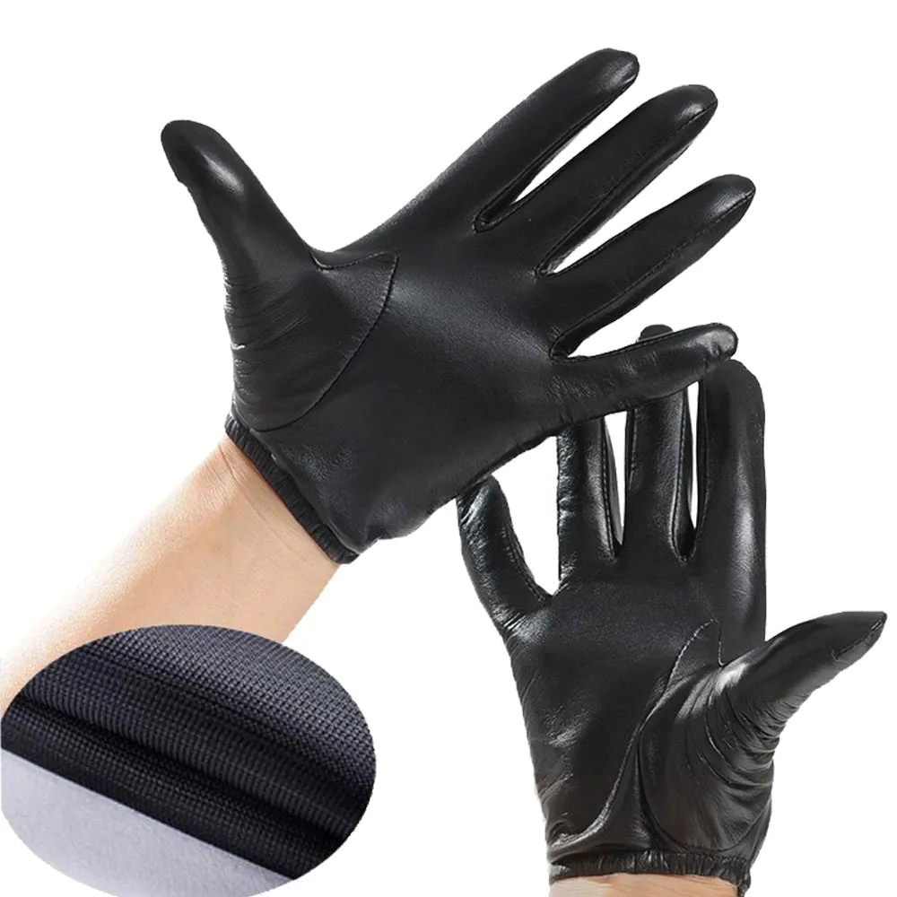 Men Tight Leather Gloves Short Wrist Fitted Touch screen Unlined Driver Gloves