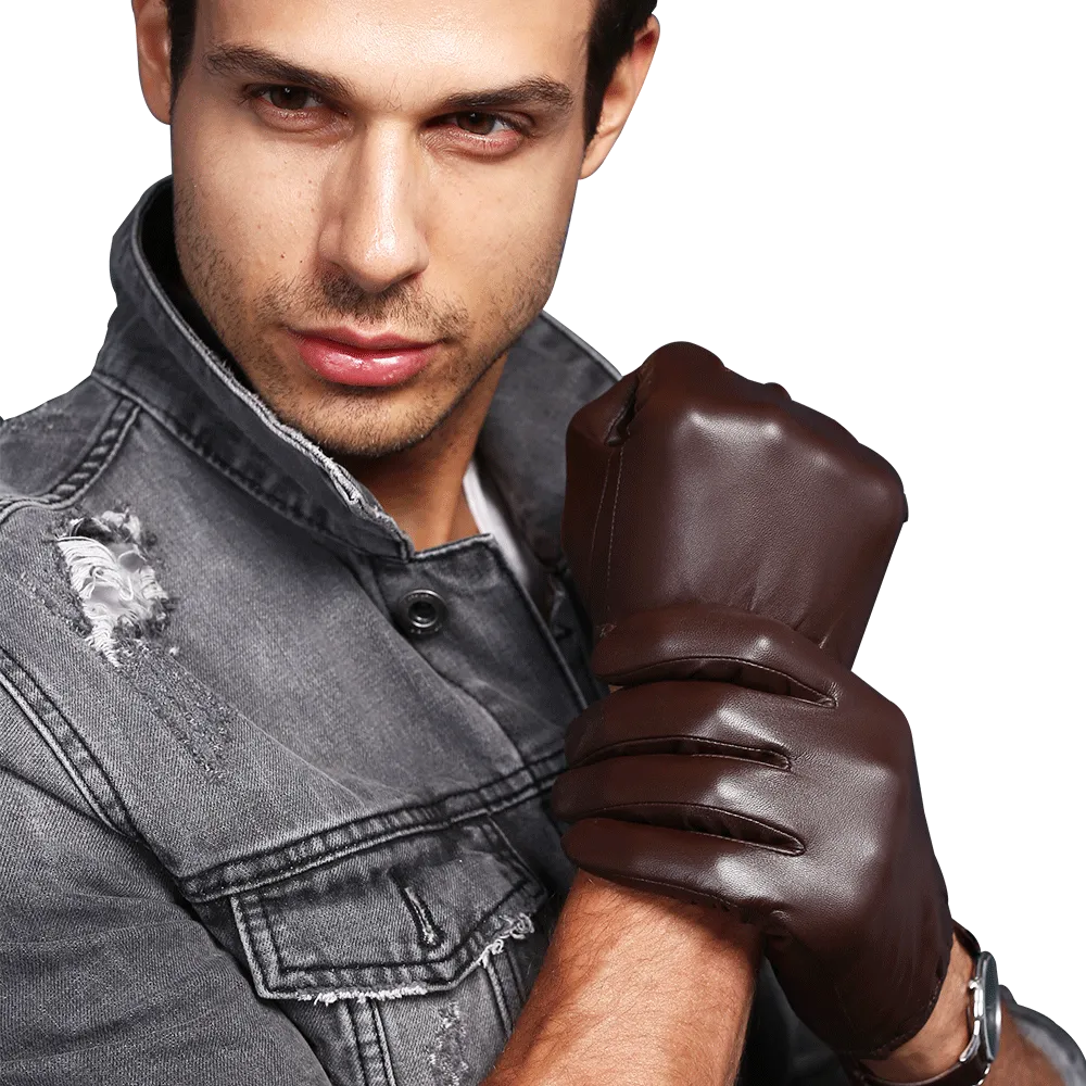 Men Tight Leather Gloves Short Wrist Fitted Touch screen Unlined Driver Gloves