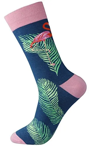 Men's Fun And Colored Dress Socks, Casual Flamingos Hawaiian Pattern Crew Socks