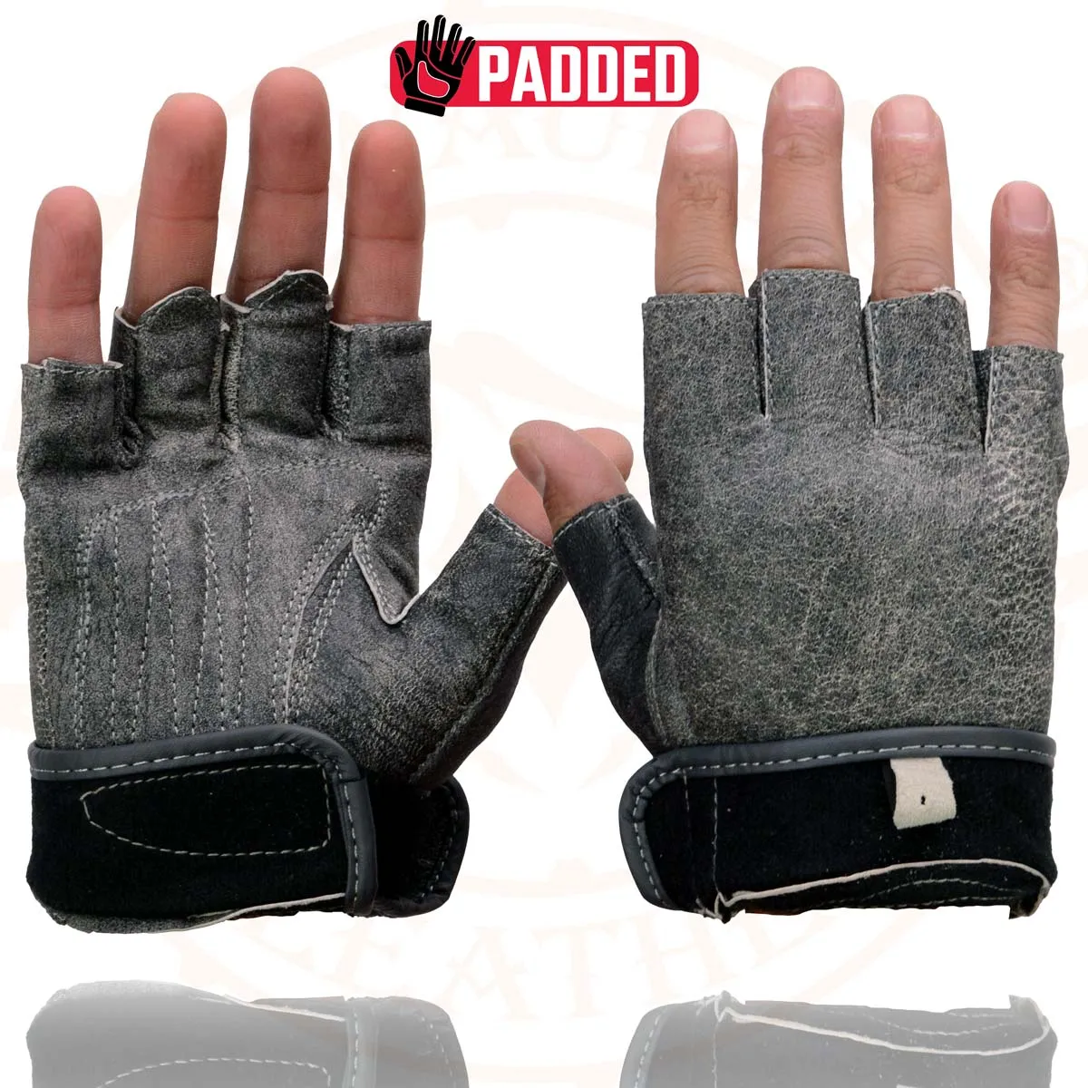 Milwaukee Leather MG7761 Women's Grey Leather Gel Palm Fingerless Motorcycle Hand Gloves W/ Stylish ‘Wrist Detailing’