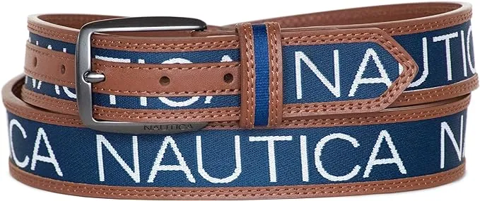 Nautica Men's Fashion Signature & Casual Overlay Leather Belts