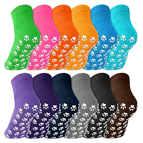 Non Slip Skid Socks with Grips for Women, Sticky Grippers Floors Slip Socks For Hospital, Yoga, Pilates(paw-multi)