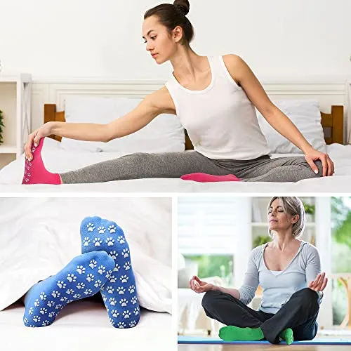 Non Slip Skid Socks with Grips for Women, Sticky Grippers Floors Slip Socks For Hospital, Yoga, Pilates(paw-multi)