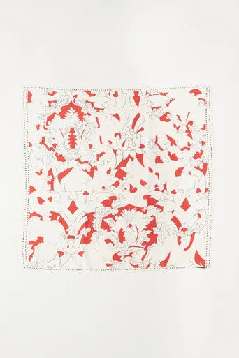 Red and White Graphic Print Preowned Square Scarf