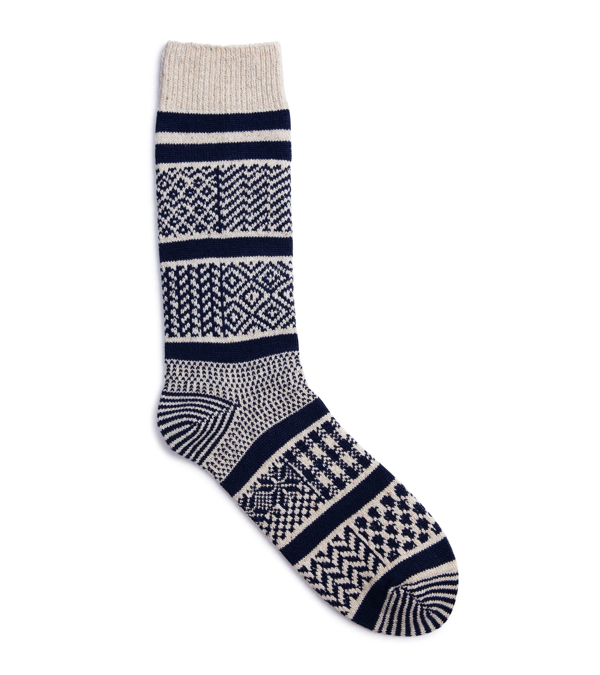 RoToTo Multi Jacquard Crew Socks: Ivory/Navy