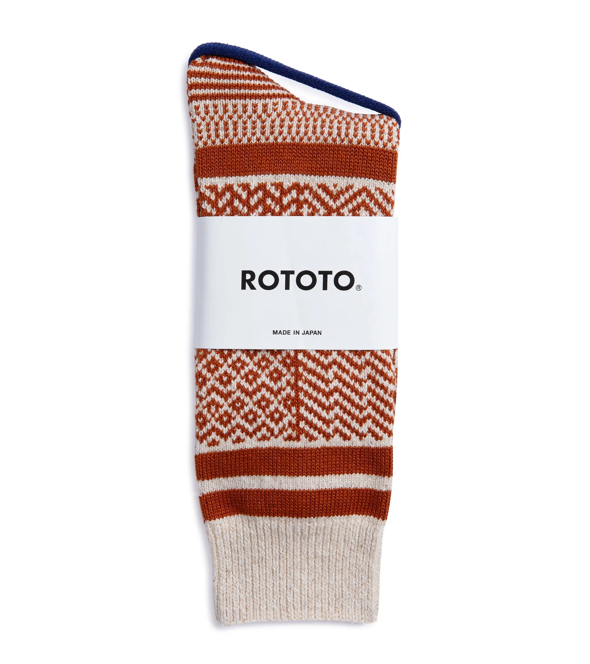 RoToTo Multi Jacquard Crew Socks: Ivory/Rust