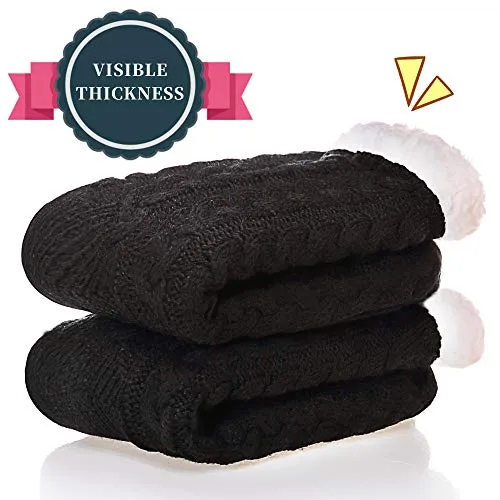 SDBING Women's Winter Super Soft Warm Cozy Fuzzy Fleece-Lined with Grippers Slipper Socks (Black)