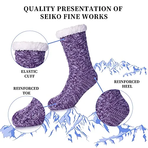 SDBING Women's Winter Super Soft Warm Cozy Fuzzy Fleece-Lined with Grippers Slipper Socks (Dark Purple AB)