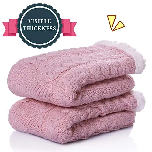 SDBING Women's Winter Super Soft Warm Cozy Fuzzy Fleece-Lined with Grippers Slipper Socks (Light Pink)