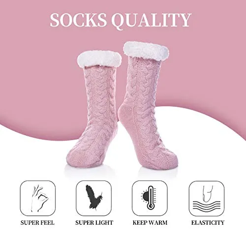 SDBING Women's Winter Super Soft Warm Cozy Fuzzy Fleece-Lined with Grippers Slipper Socks (Light Pink)