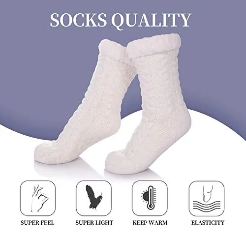 SDBING Women's Winter Super Soft Warm Cozy Fuzzy Fleece-Lined with Grippers Slipper Socks (White)