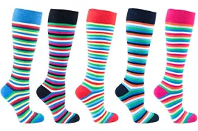 Socks n Socks - Women's 5-pair Striped Design Turkish Cotton Knee high Socks