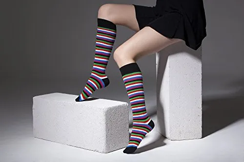 Socks n Socks - Women's 5-pair Striped Design Turkish Cotton Knee high Socks