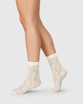 SWEDISH STOCKINGS SOCKS FLORA FLOWER IVORY