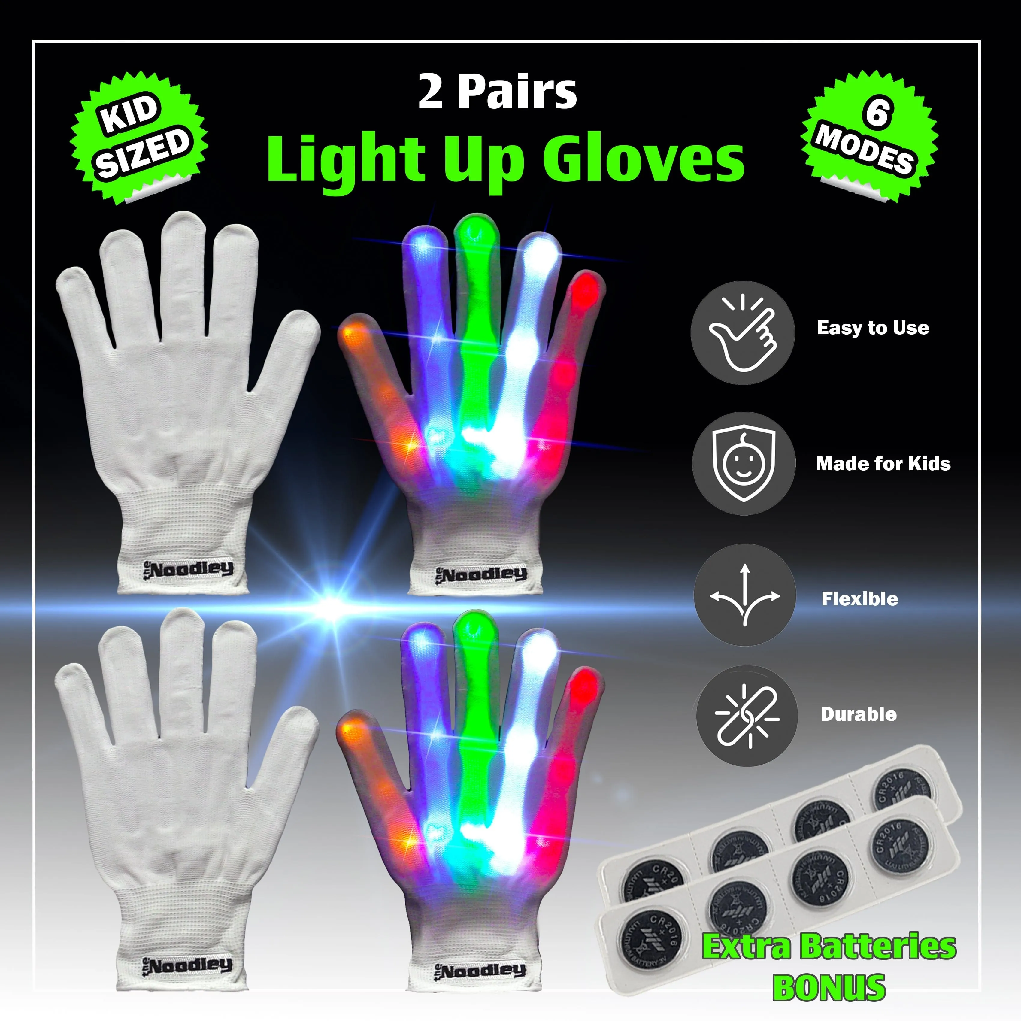 The Noodley Kids' 2 Pairs LED Light up Gloves