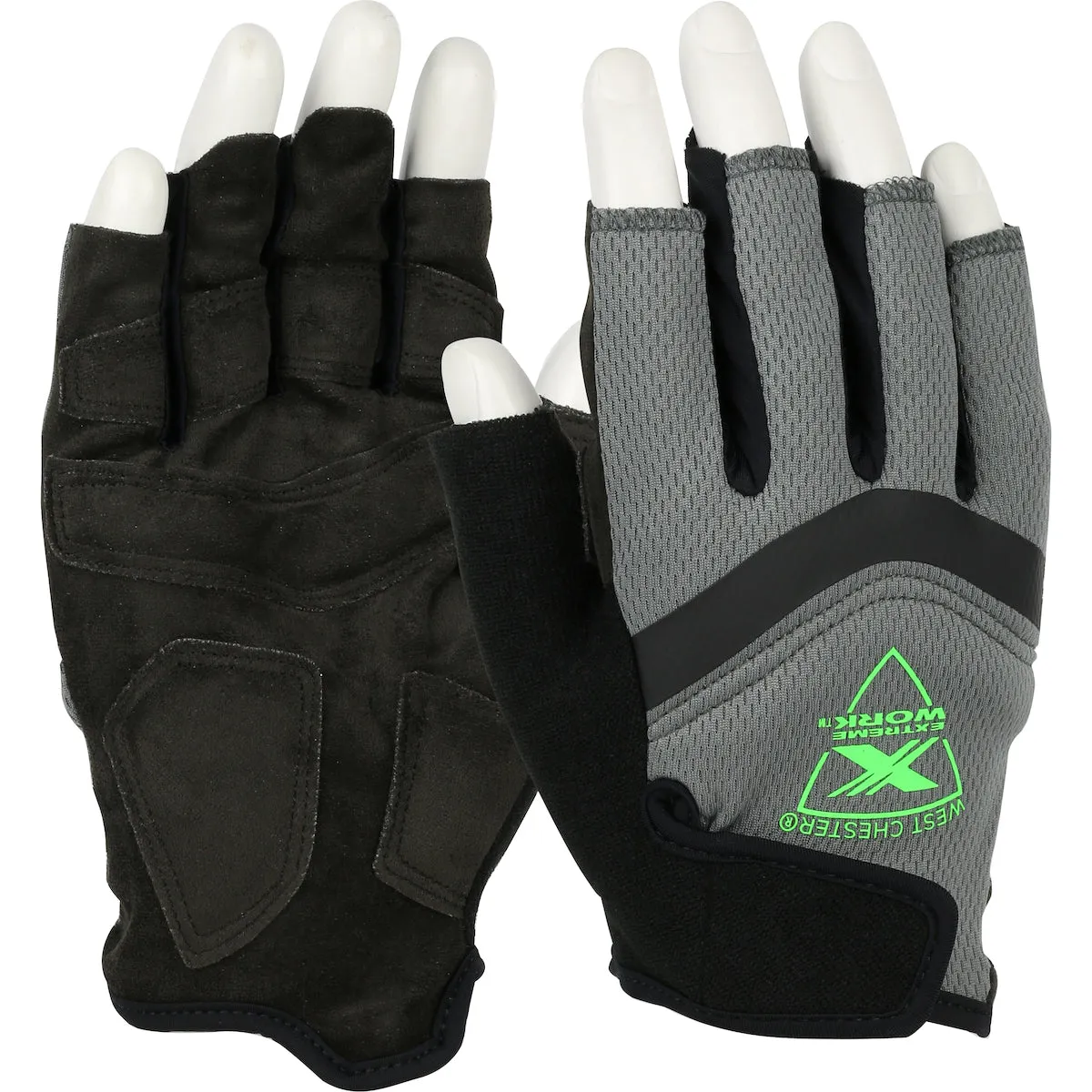 ToughX Suede Padded Palm with Fabric Back and Padded Knuckles - Half-Finger