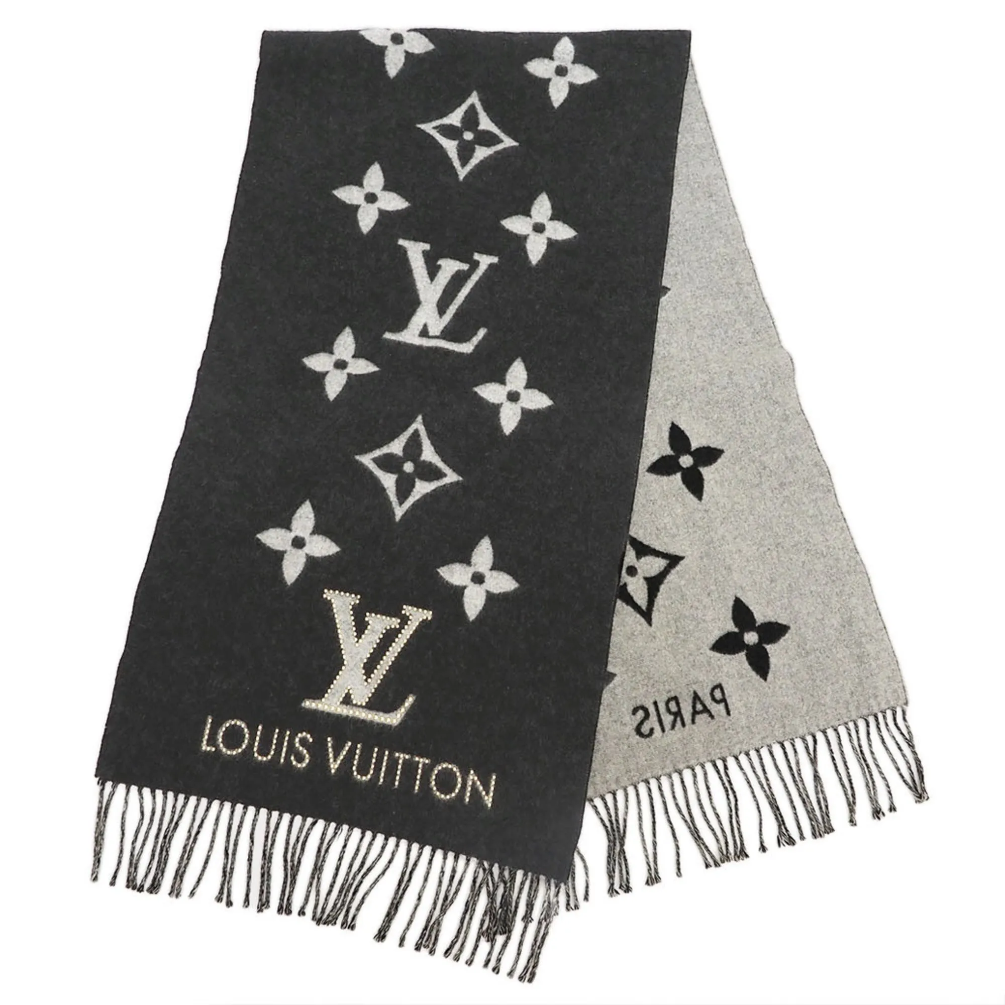 Trendy Inspired Louis Vuitton M71588 Muffler Reykjavik Studdy Monogram Black Gray Studs Ladies