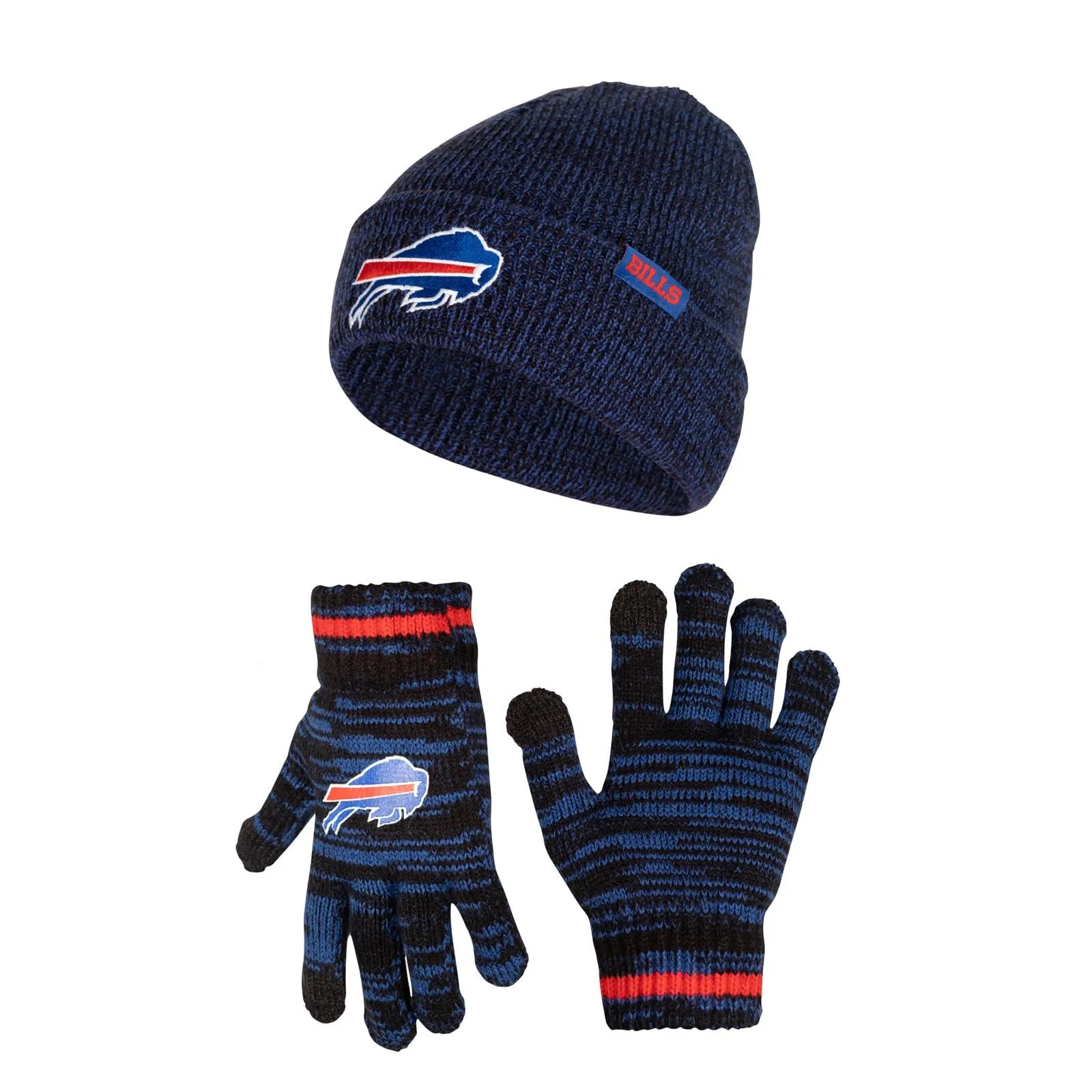 Ultra Game Youth NFL Official Super Soft Marl Knit Winter Beanie Knit Hat with Extra Warm Touch Screen Gloves|Buffalo Bills