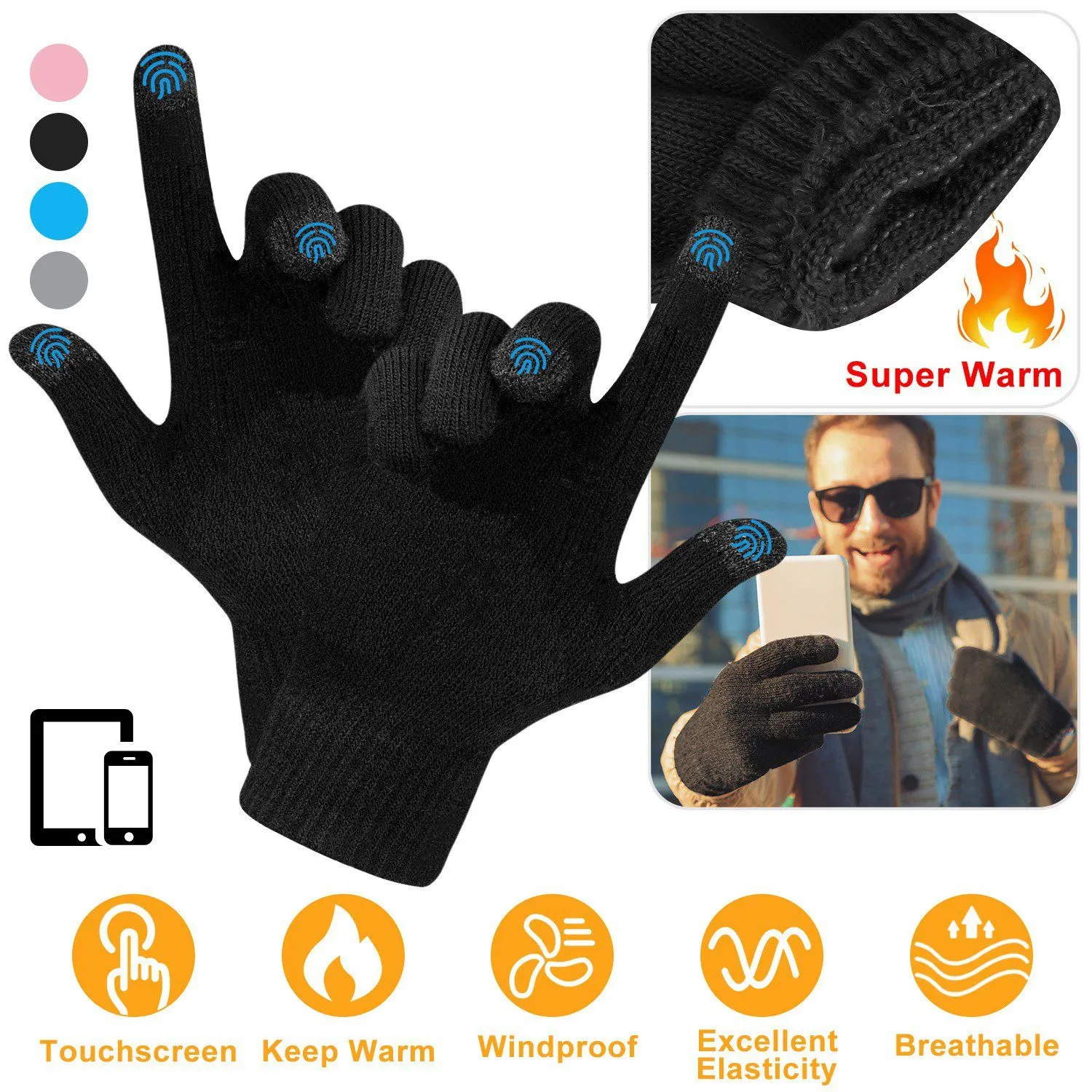 Unisex Winter Knit Gloves Touchscreen