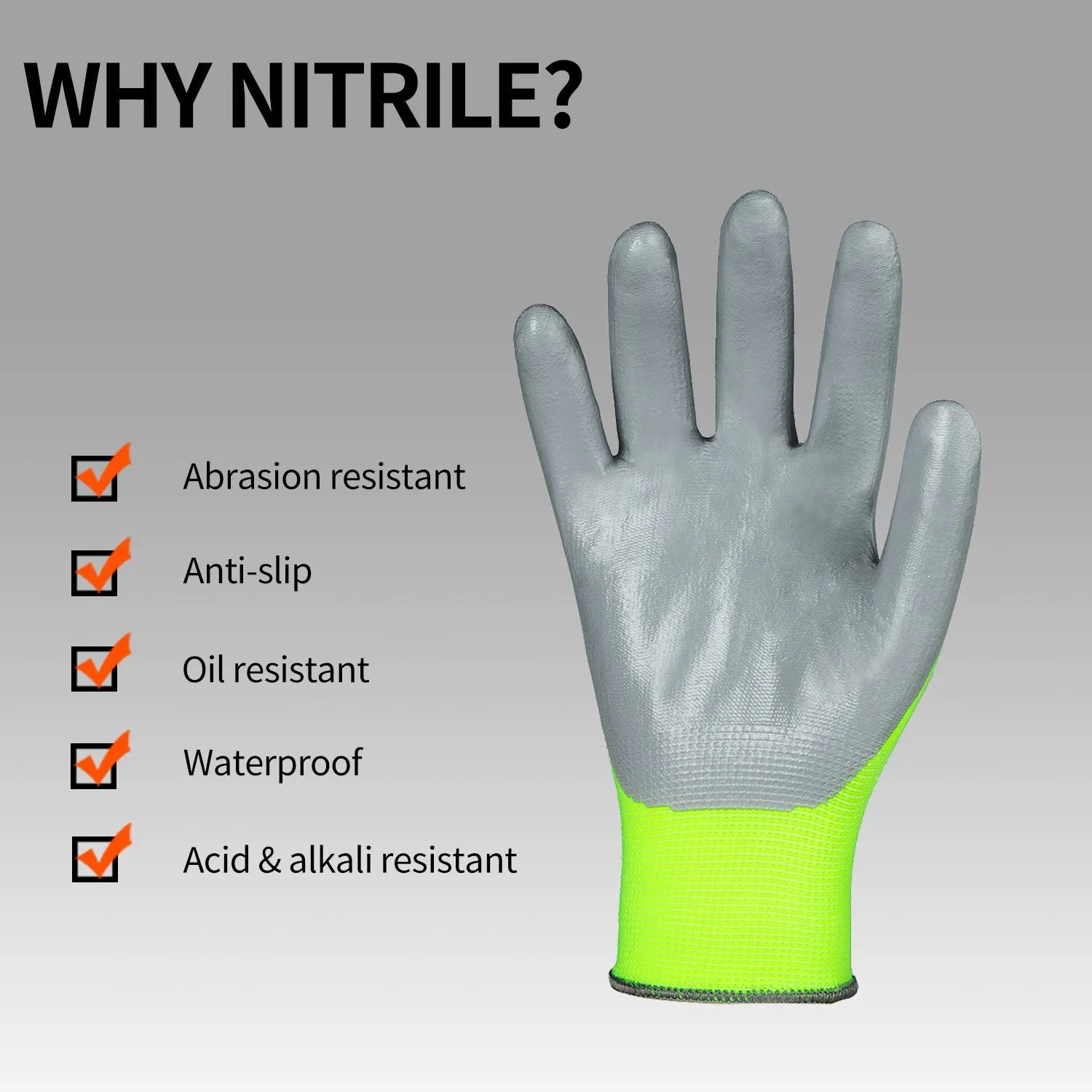 VGO 10 Pairs Nitrile Coating Gardening and Work Gloves for men  (Hi-vis Green,  NT2110-F)