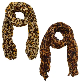 Yellow/Brown Peach Couture Trendy Women's Leopard Animal Print Crinkle Scarf wrap